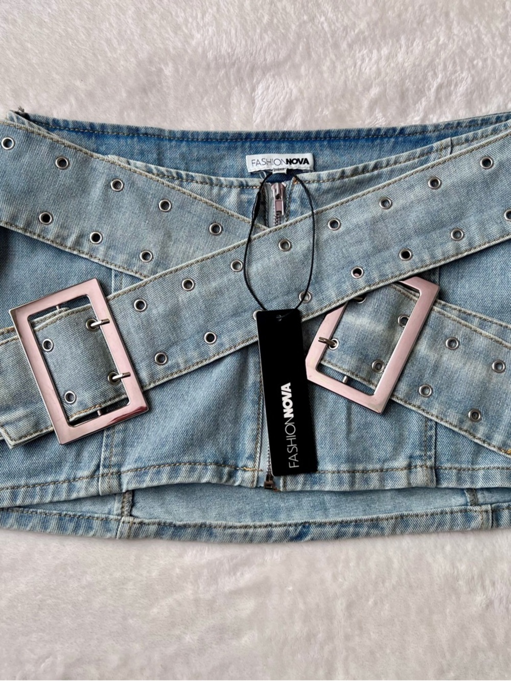 Fashion Nova Light Wash Denim Micro Mini Skirt; Size M, Brand New w/Tags